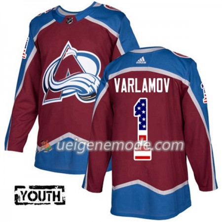 Kinder Eishockey Colorado Avalanche Trikot Semyon Varlamov 1 Adidas 2017-2018 Burgundy Rot USA Flag Fashion Authentic